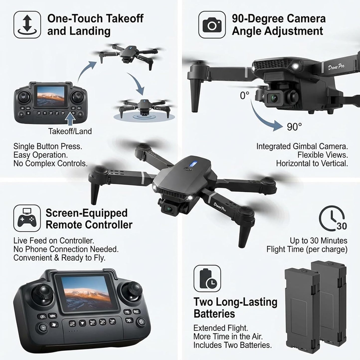 E88 Air Foldable RC Drone with Dual Camera | Remote Control || طائرة بدون طيار قابلة للطي E88 Air مزودة بكاميرا مزدوجة | جهاز تحكم عن بعد